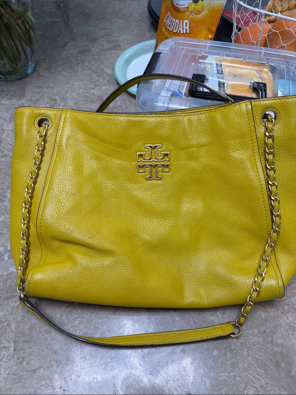 Tory Burch Yellow Leather Chain-Detail Shoulder Bag
